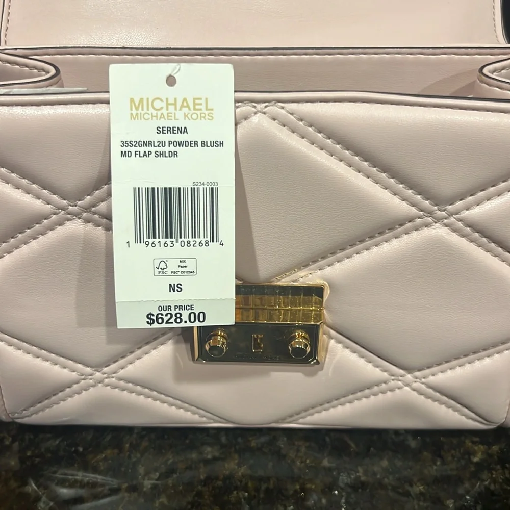 Michael Kors Serena Powder Blush Quilted Med Flap Crossbody Bag